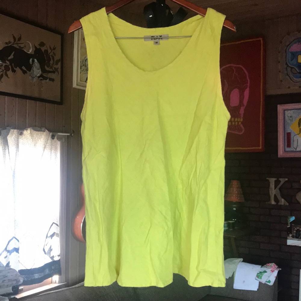 Flax linen sleeveless lime yellow medium summer top